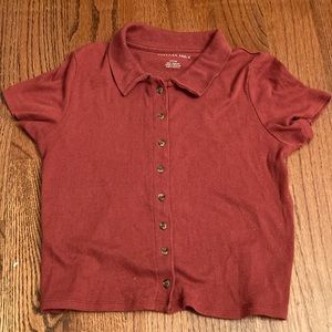 Button up top dark orange ish red shirt